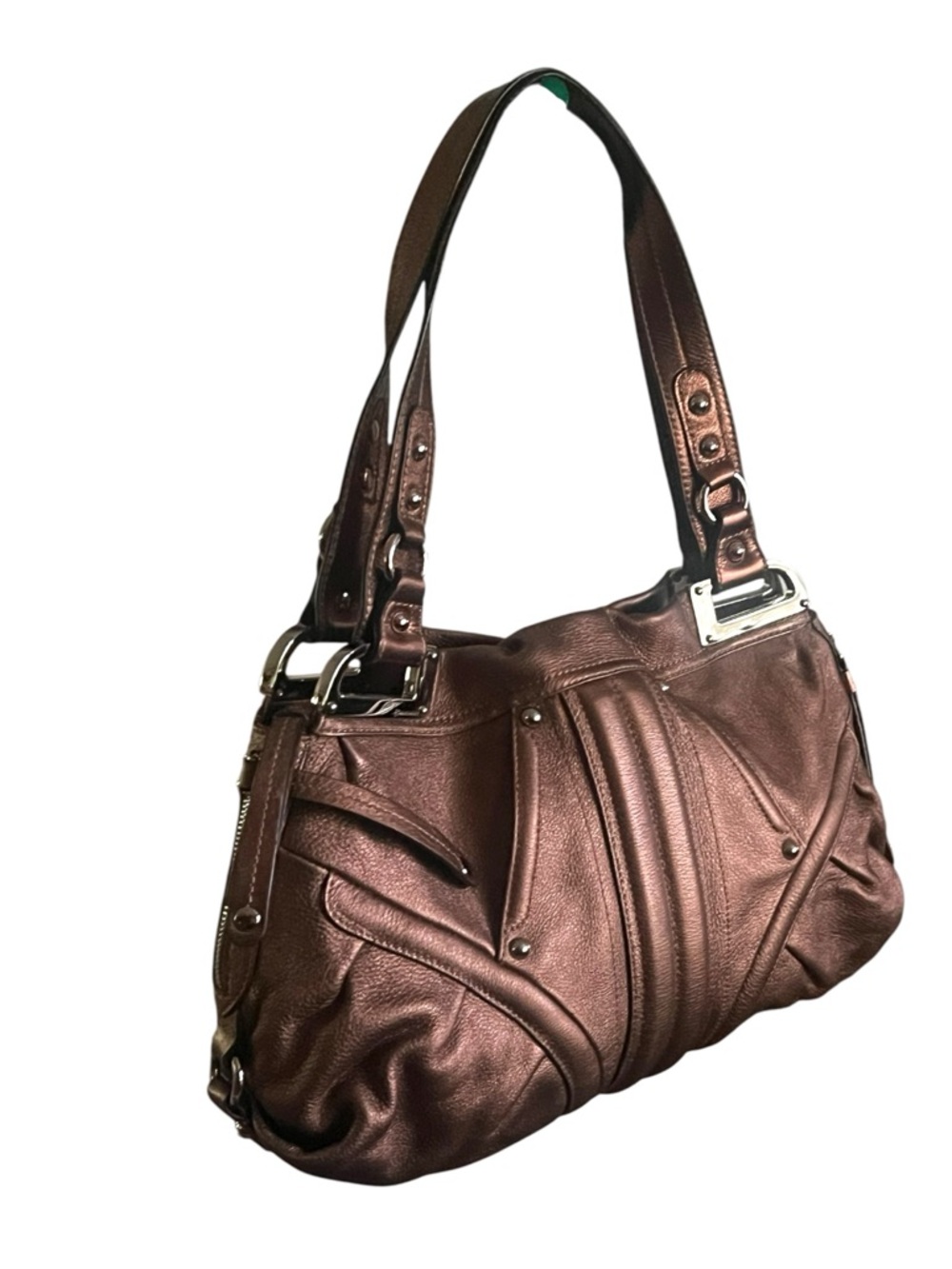 B.MAKOWSKY Monaco Hobo/Satchel metallic bronze pebbled leather handbag. - Picture 8 of 9